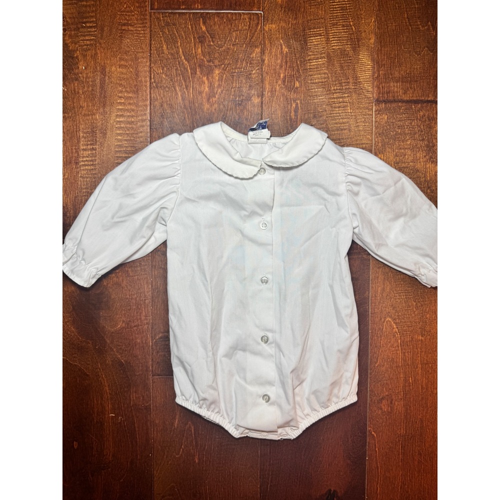 The Bailey Boys White Peter Pan Collar Bodysuit Long Sleeve 12M Made in USA
